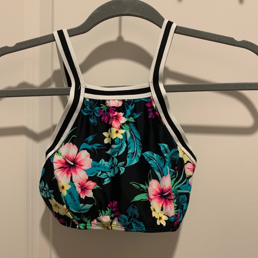 High Neck Floral Swim Top